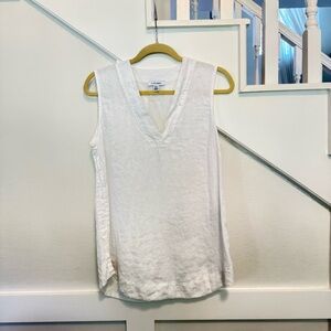 Pure Navy 100% Linen White V-Neck Tank Top size M